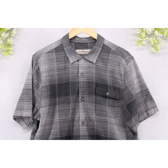 Tommy Bahama Men's Short Sleeve Button Down Shirt Silk Cotton Blend Grey Sz L - Picture 3 of 9